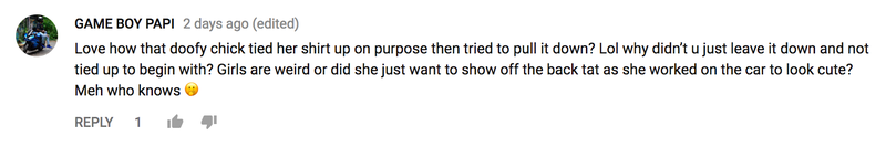 Illustration for article titled The Comments On This Video About A Lack Of 'Car Girls' Are Why There's A Lack Of Car Girls